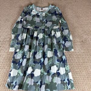 Tea Collection Dress Girls Kid's Blue Floral Round Neck Stretch Knit Play Size 8